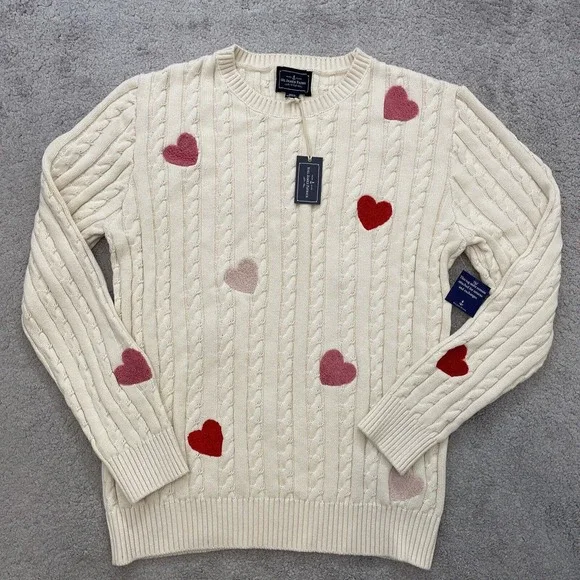 Kiel James Patrick Sweater Womens XXL Cable Knit Hearts Patch Valentine 2XL  NWT